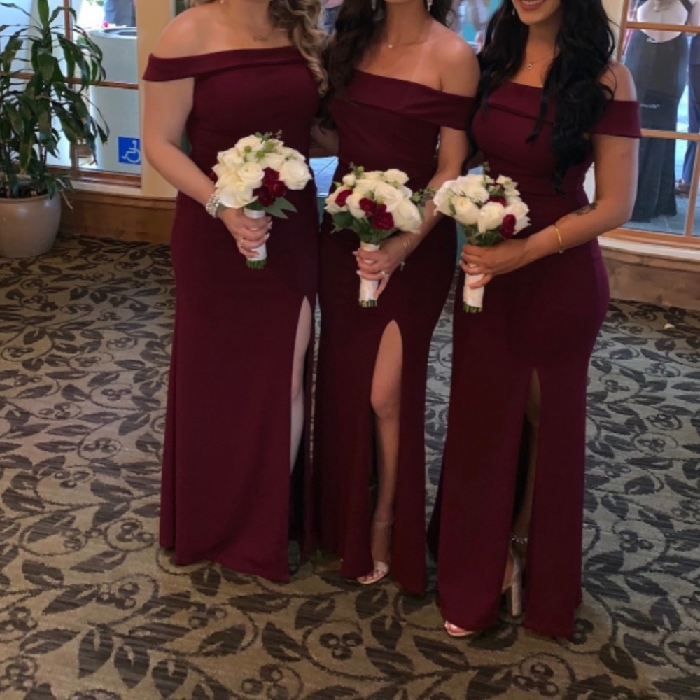 Maroon/ red wine off the shoulder maxi dress